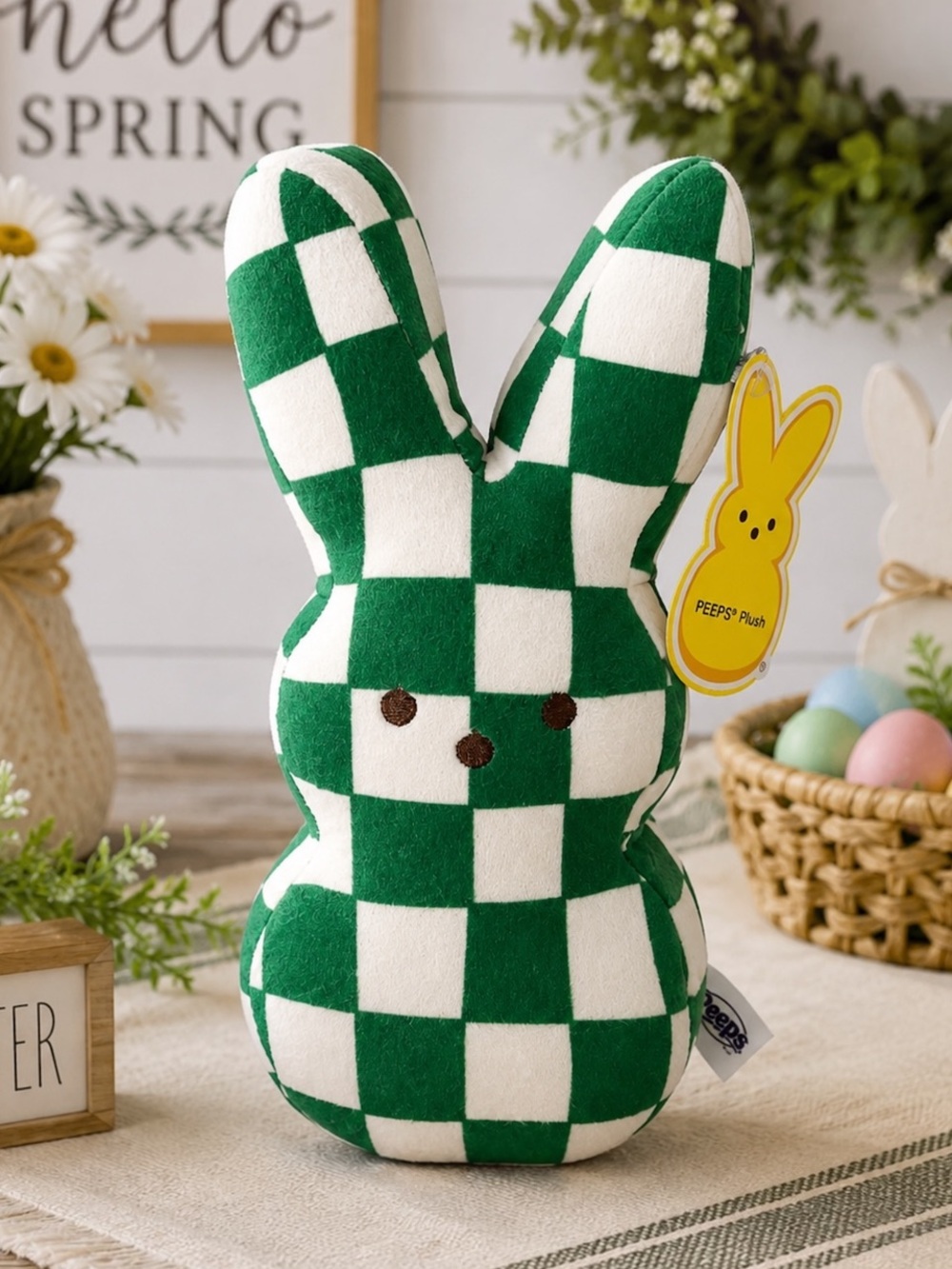 Dan Dee Peeps Plush Bunny 2026 Green White Checkered 10” Easter NWT w/ Tags